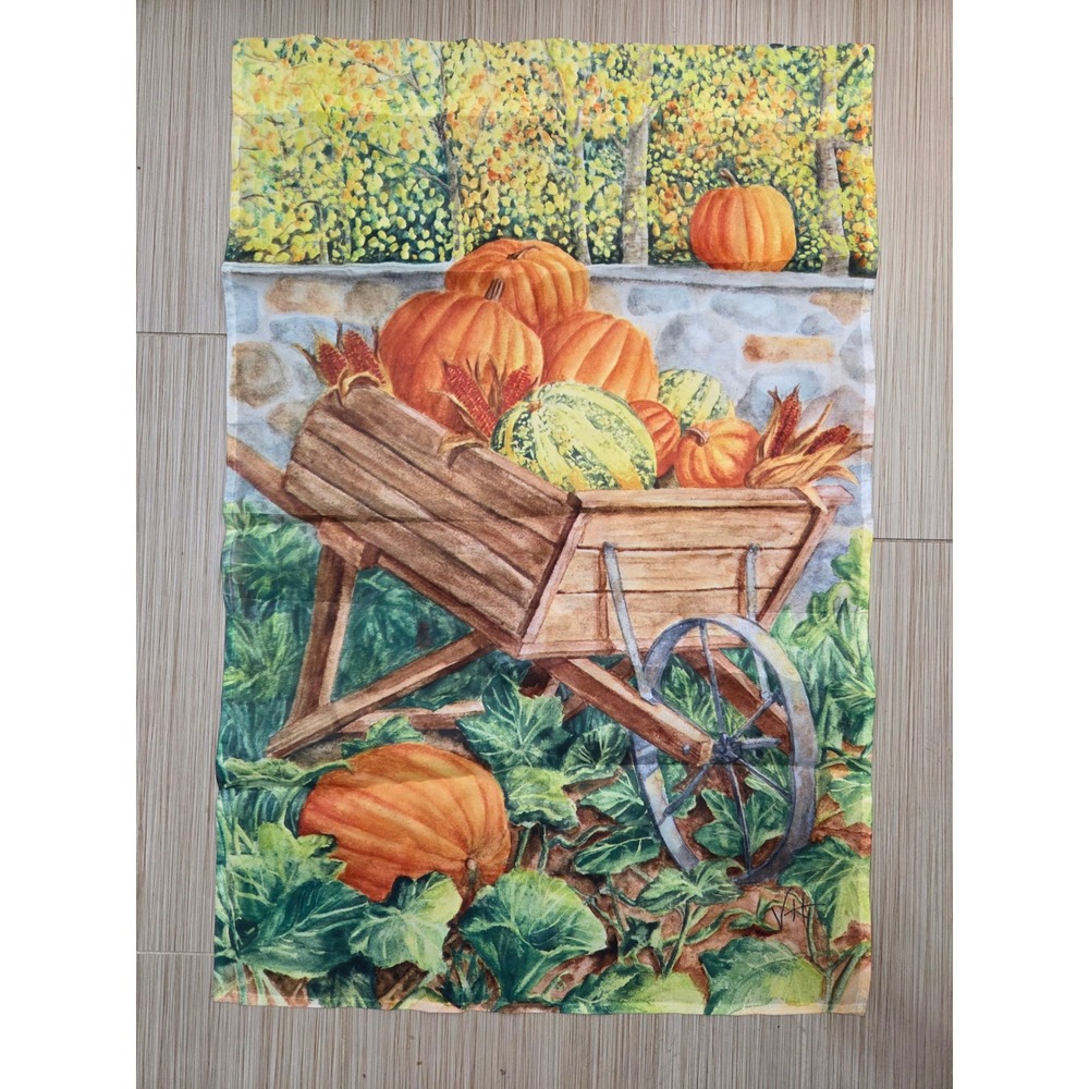 Autumn Harvest Pumpkin Wheelbarrow Garden Flag Fall Outdoor Decor Large